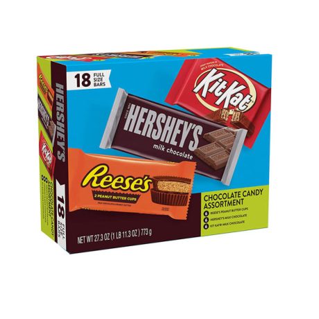 【2025 Hot Sale + Free Shipping】REESE'S, HERSHEY'S and KIT KAT 18 Count 27.3 oz Full Size Milk Chocolate Assortment Variety Pack