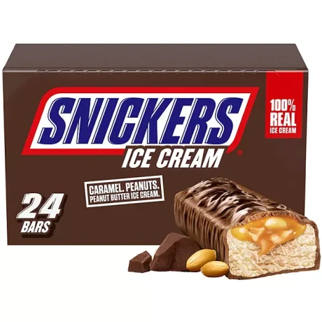 SNICKERS Chocolate Caramel Peanut Butter Ice Cream Bars, Frozen, 2 oz., 24 ct.