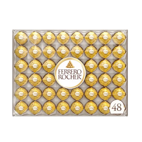 Ferrero Rocher Fine Hazelnut Chocolates, Chocolate Gift Box, 48 Count Flat, 21.2 oz