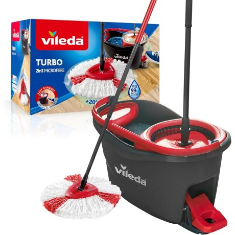 Vileda Turbo Microfibre Mop and Bucket Set, Spin Mop for Cleaning Floors