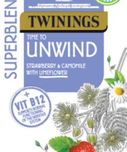 Twinings Superblends Unwind Tea - Strawberry Herbal Infusion with Camomile, Lemon Balm, Limeflower & Vitamin B12, 80 Biodegradable Tea Bags