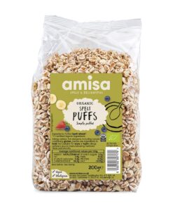 Amisa Organic Spelt Puffs, 200g - Light & Crunchy Texture - High in Fibre & Vegan
