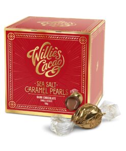 Willie's Cacao - Dark Chocolate Salted Caramel Pearls 150g – Gift Box of 20 Individually Wrapped Pearls with Molten Sea Salt Caramel