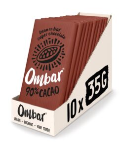 Ombar - 90% Cacao Vegan Dark Chocolate Bar (35g x 10) Organic, Dairy & Gluten Free