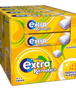 Extra Refreshers Tropical Flavour Sugar-Free Chewing Gum - 16 Packs (112 Pieces) with Xylitol