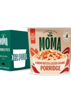 MOMA Almond Butter & Salted Caramel Instant Porridge Pots - Box of 12 x 55g - Gluten Free, Vegan, High in Fibre