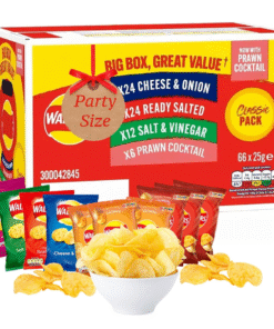 【24-HOUR SALE】Walkers Classic Box Crisps Pack 1.5KG (60 x 25g - 24 x Cheese Onion, 24 x Ready Salted, 12 x Salt & Vinegar) + 6 EXTRA 25g Bags, 3 x Chicken & 3 x Tomato